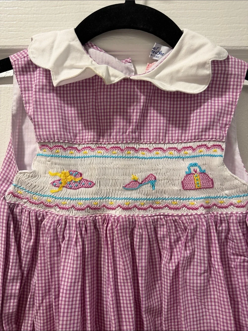 Orient Express Lavender Gingham Smocked Dress with White Collar Size 4
